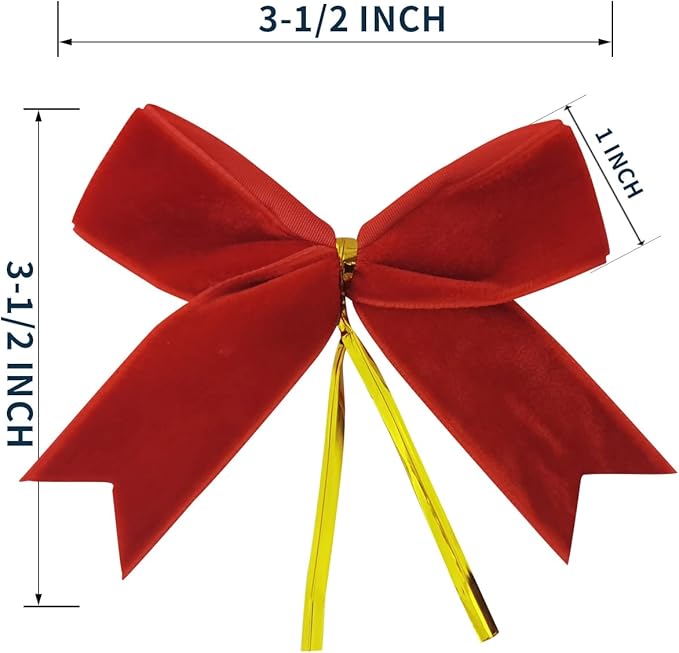30pcs 3-1/2" Christmas Red Velvet Twist Tie Bows - Image 3