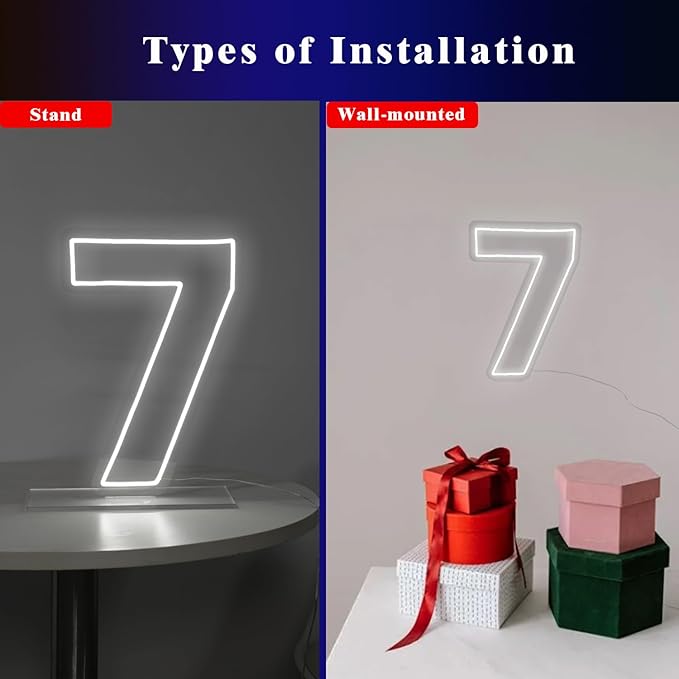 Number 7 Neon Sign for Birthday, 16.54" Cool White USB Battery Powered Led Neon - Image 2