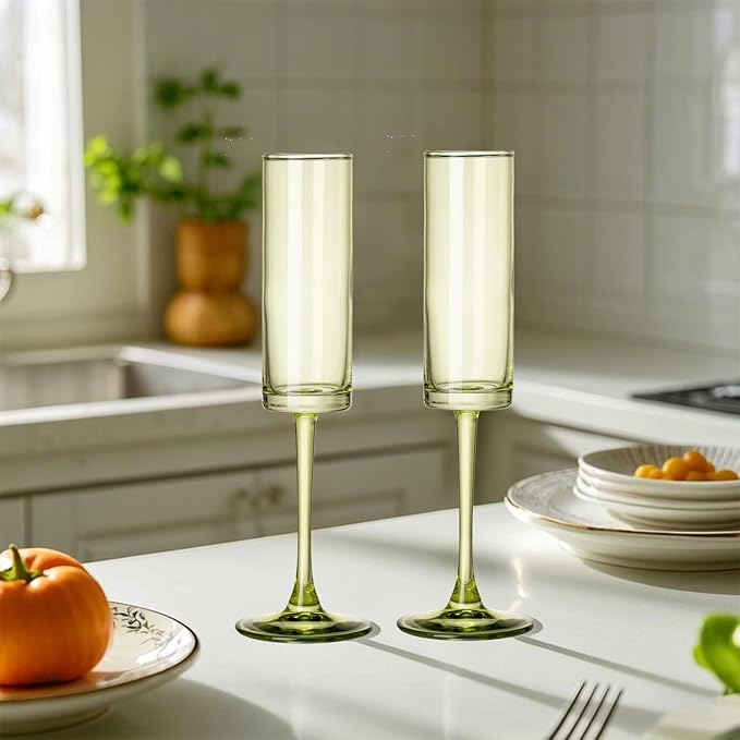 6 Pieces Green Champagne Flutes 6 OZ Straight Sided Wine Glasses Champagne Long - Image 5