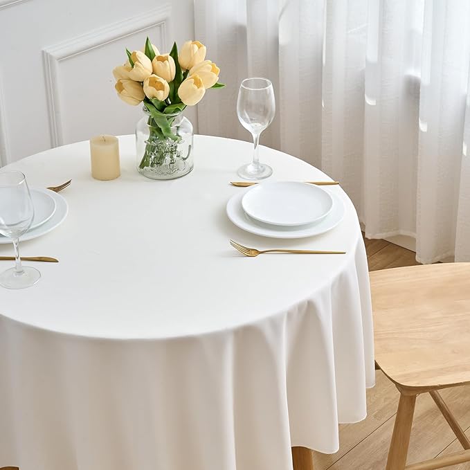 Ivory 6 Pack Round 60 Inch Tablecloth, Premium Polyester Table Cloth Washable - Image 2