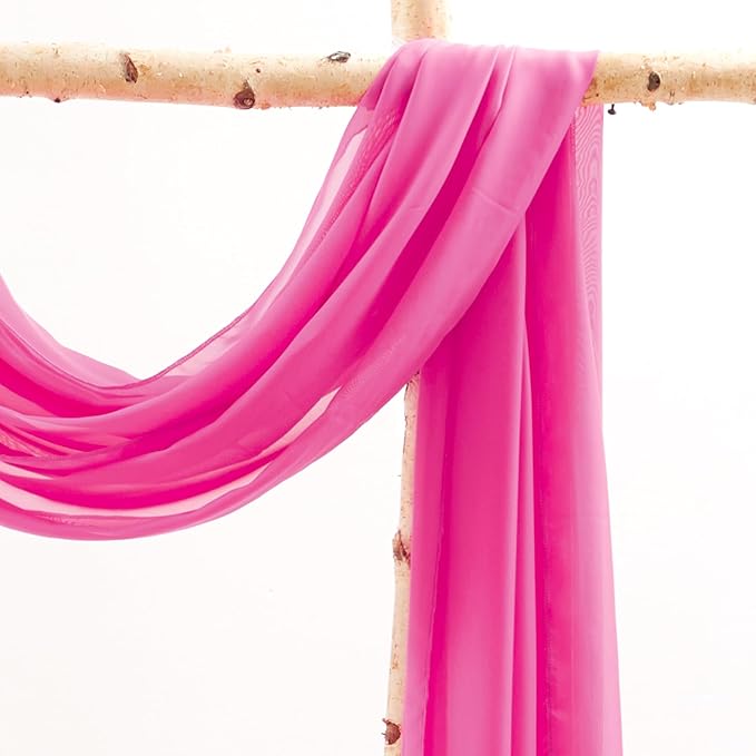 Wedding Arch Draping Fabric, 2 Panels 18FT Hot Pink Sheer Chiffon Curtain - Image 3