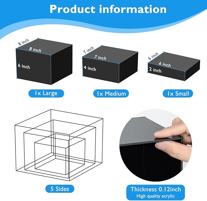 3Pcs Black Buffet Risers Acrylic Boxes Display Food Risers - Image 2