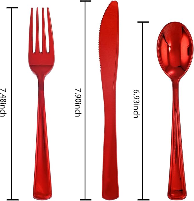 NOCCUR 180PCS Red Plastic Silverware Set - Image 3
