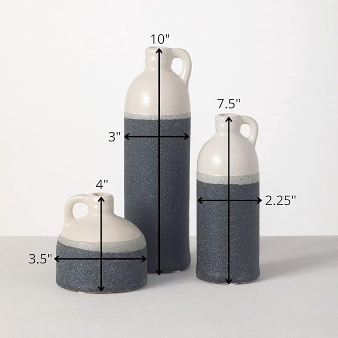 Sullivans Jug Vase Set, Two Tone White and Grey Texture Farmhouse Decor - Image 2