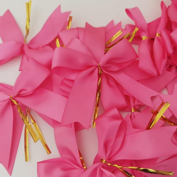 50pcs 3-1/2" Hot Pink Satin Ribbon Bows - Image 7