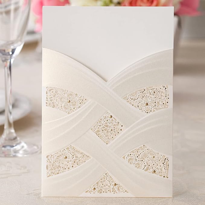 Hosmsua 5.12x7.2 50PCS Blank Wedding Invitations Kit Laser Cut light Gold - Image 3
