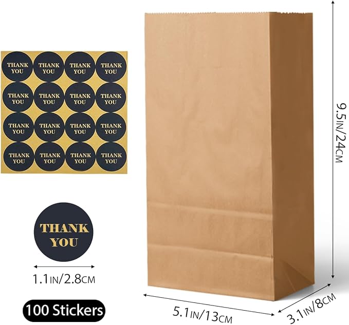 qiqee 100Pcs Treat Paper Bags 5.1"x3.1"x9.4" Brown Party Gift Bag Mini Snack - Image 5