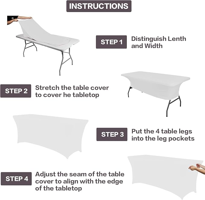 IVAPUPU 2 Pack 6FT Table Cloth for Rectangular Fitted Events Stretch White - Image 4