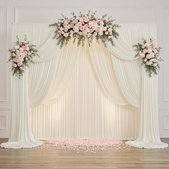 50ftx14FT Wrinkle Free Ivory Backdrop Curtain, 10 Panels 14FT Height Ivory - Image 7