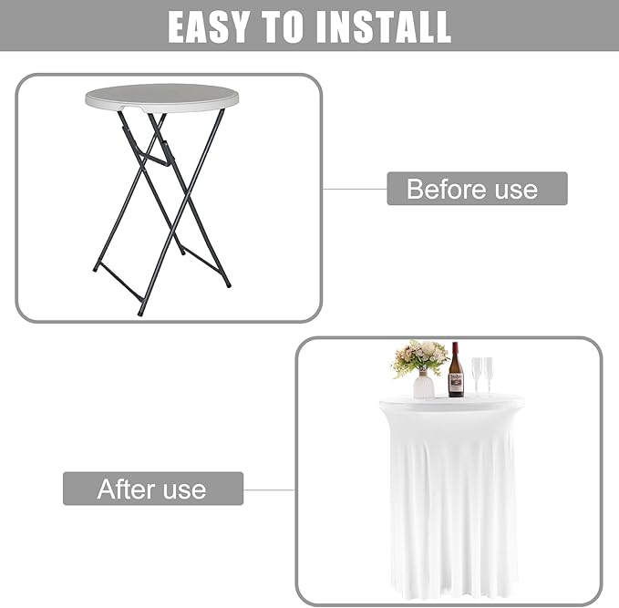 Fivenl Spandex Cocktail Table Skirt 32"x 43" White Stretch Cocktail Table Cover - Image 5