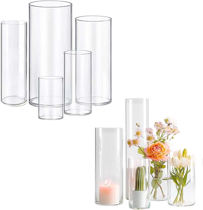 5pcs Glass Vase Cylinder Vases for Centerpieces Small Flower Glass Clear Vases by OGEH