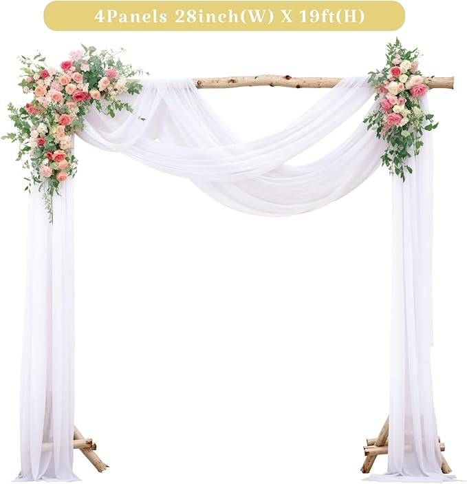 4 Panels Wedding Arch Draping Fabric White Sheer Backdrop Curtain Arch Drape - Image 6