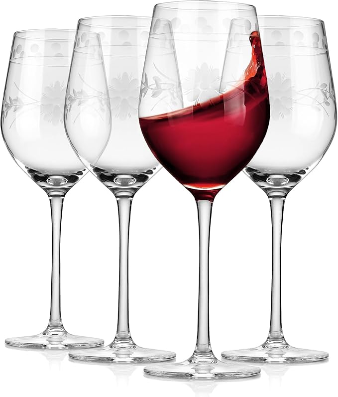 Premium Delight Wine Glasses Set of 4, 15 oz – Hand-Blown by RoyalroseLLC