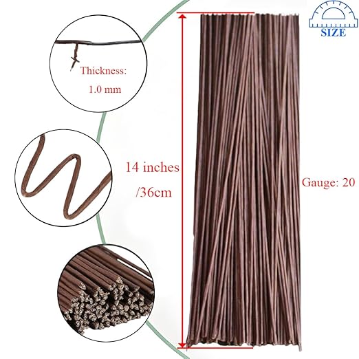 HAHIYO 20Gauge Brown Paper-Wrapped Metal Floral Wire 14 Inches, 70 Pack - Image 2