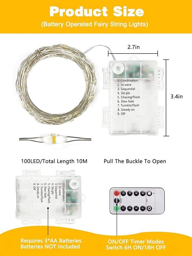 2 Pack 100LED Battery Operated Fairy Lights - Image 8