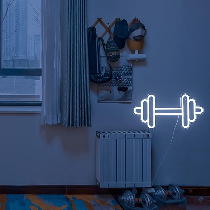 Lucunstar Gym Neon Sign, Barbell Dumbbell Shaped Neon signs White Neon Lights - Image 4