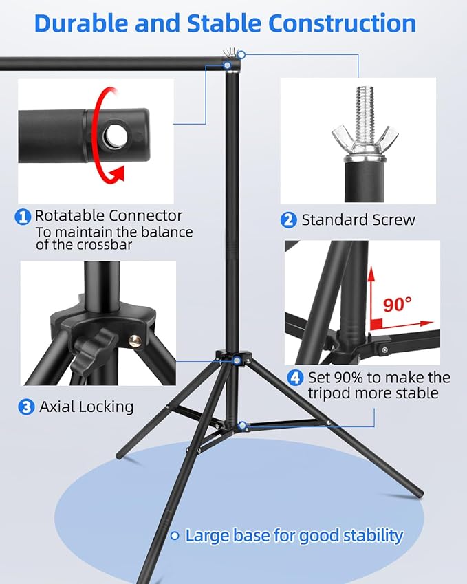 Hemmotop Backdrop Stand 10x8ft, Heavy Duty Photography Background Stand - Image 6
