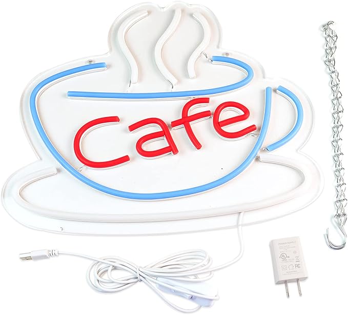 Cafe Neon Sign for Coffee Bar Pub Decor, Led Light of Cafe, USB Power Supply - Image 8