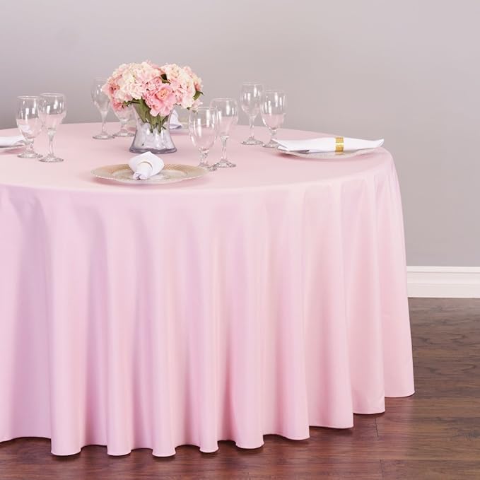LTC LINENS 2 Pack 120 Inch Round Tablecloths Pink - Image 2