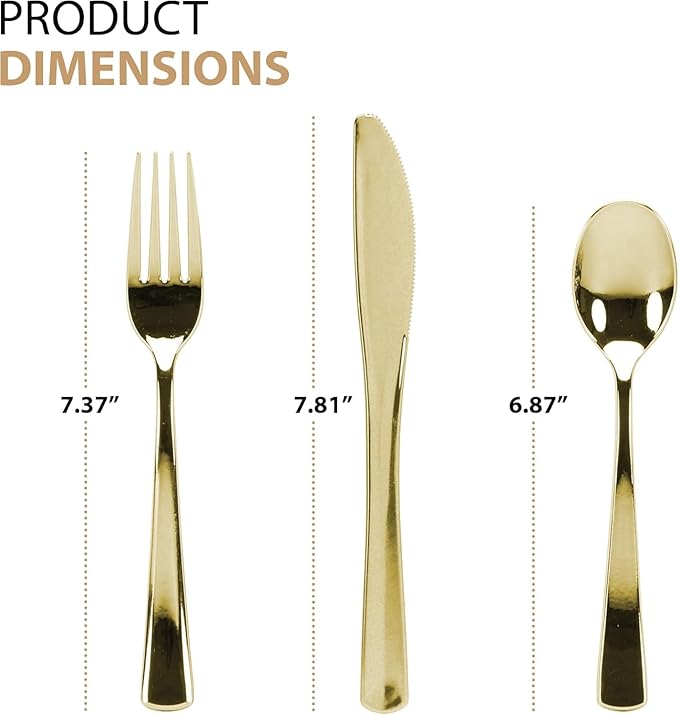 Gold Plastic Silverware Set, Extra Heavy Duty Flatware, Disposable Cutlery - Image 7