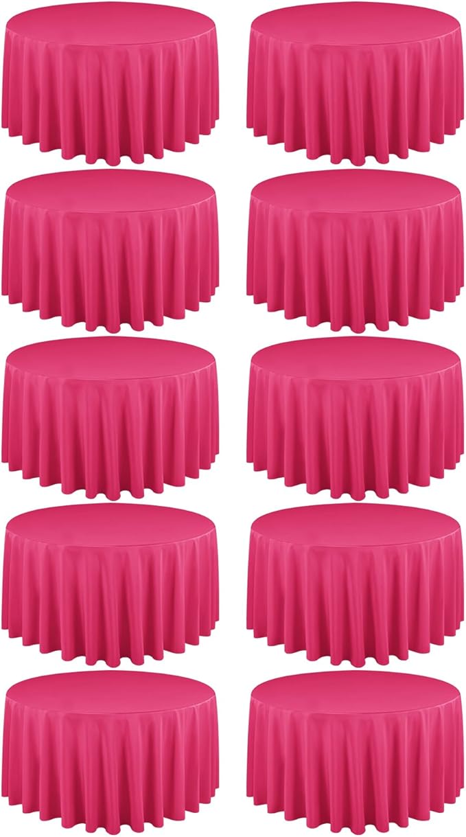 10 Pack Hot Pink Round Tablecloths 120 Inch, Circle Bulk Washable Linen by REWOMC