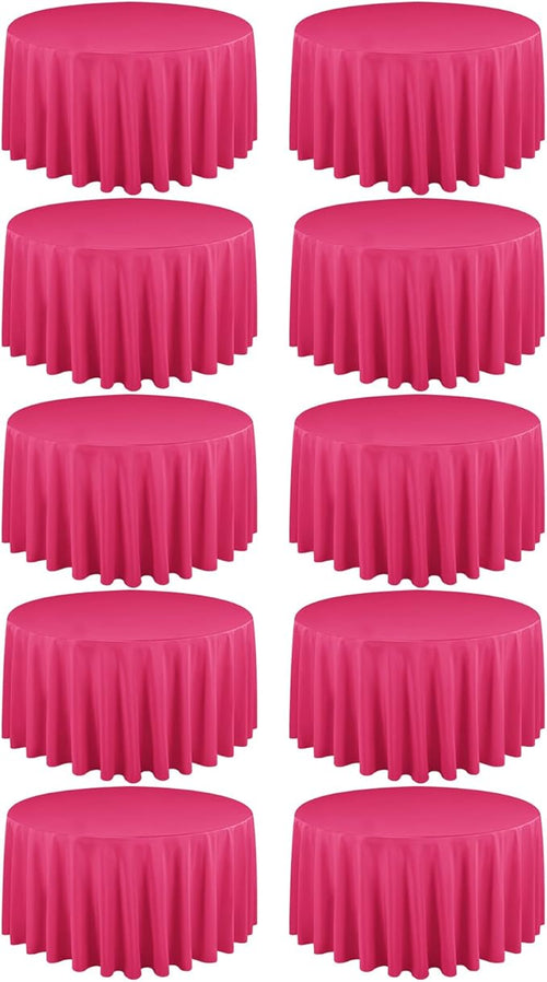 10 Pack Hot Pink Round Tablecloths 120 Inch, Circle Bulk Washable Linen by REWOMC