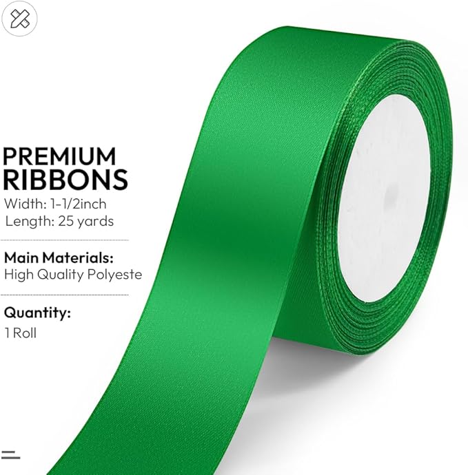 KMER LIFE Green Ribbon 1-1/2 Inches x 25 Yards Satin Ribbons Perfect - Image 2