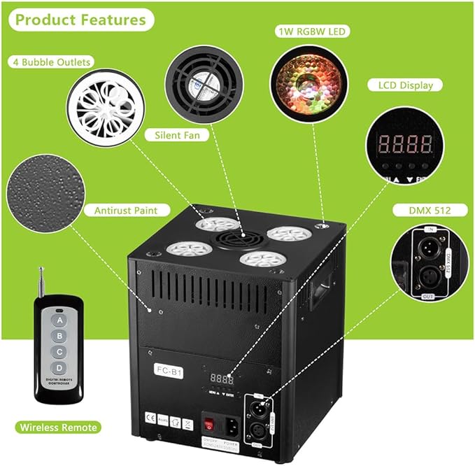 Stage Bubble Machine with Lights, DMX Control, Wireless Remote - Image 3