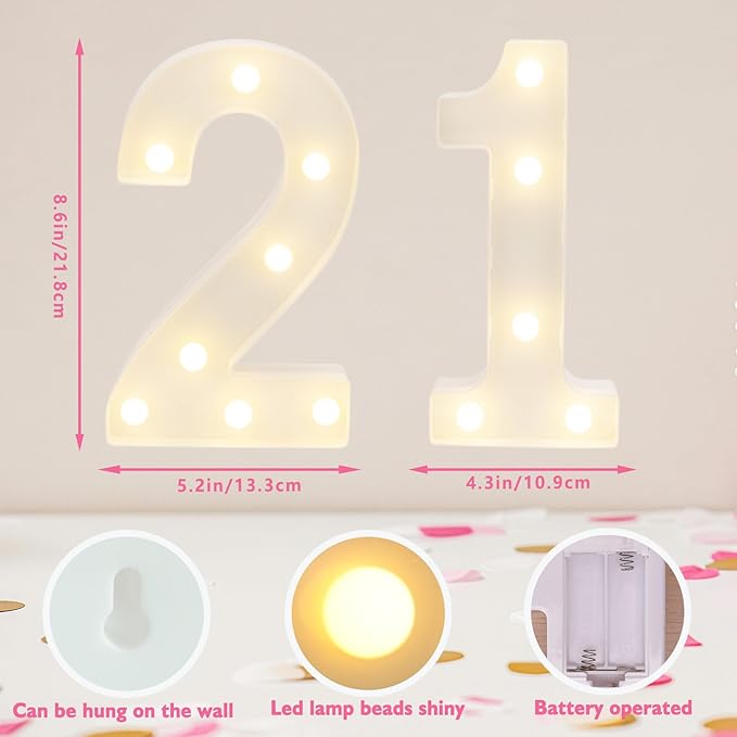 Decorative Led Light Up Numbers, 21th Birthday Decorations, Warm White Led - Image 2