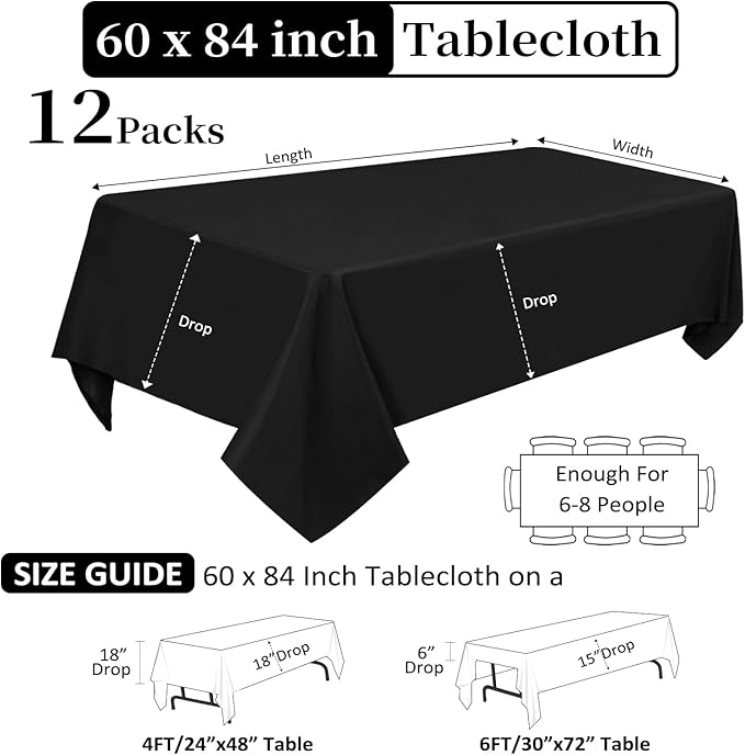 12 Pack Black Tablecloths 60 x 84 Inch Rectangular Table Cloths - Image 2