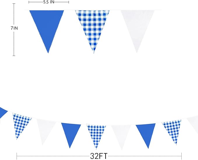 32Ft Deep Blue Party Decorations Blue Buffalo Plaid Checkered White Triangle - Image 7