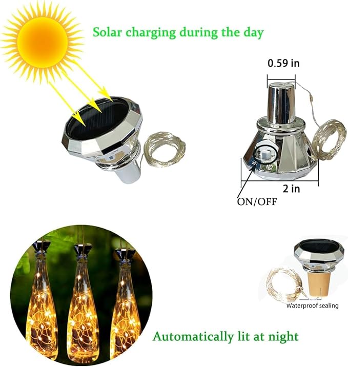 Upgraded 12 Pack Diamond Solar Wine Bottle Lights, 20 LEDs Waterproof Copper - Image 5