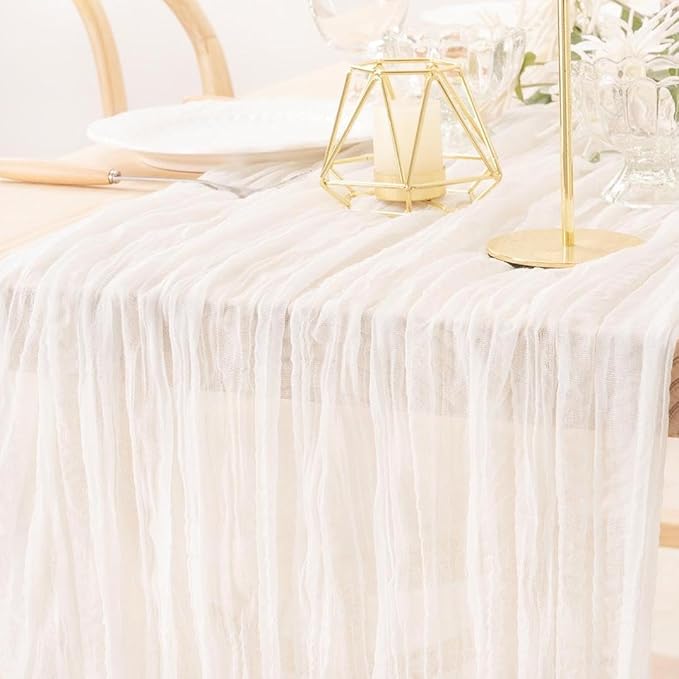 MLMW Ivory White Table Runner Cheesecloth Boho Gauze Rustic Cheese Cloth Table by MLMW