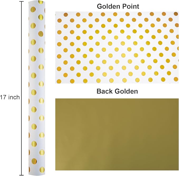 Burymento Platinum Dots Wrapping Paper, Reversible Gold Gift Wrap - Image 6