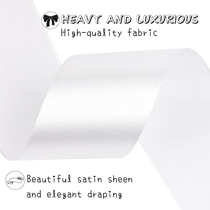 White Solid Satin Ribbon 1-1/2 Inch 25 Yards Solid Polyester Fabric Ribbon - Image 4