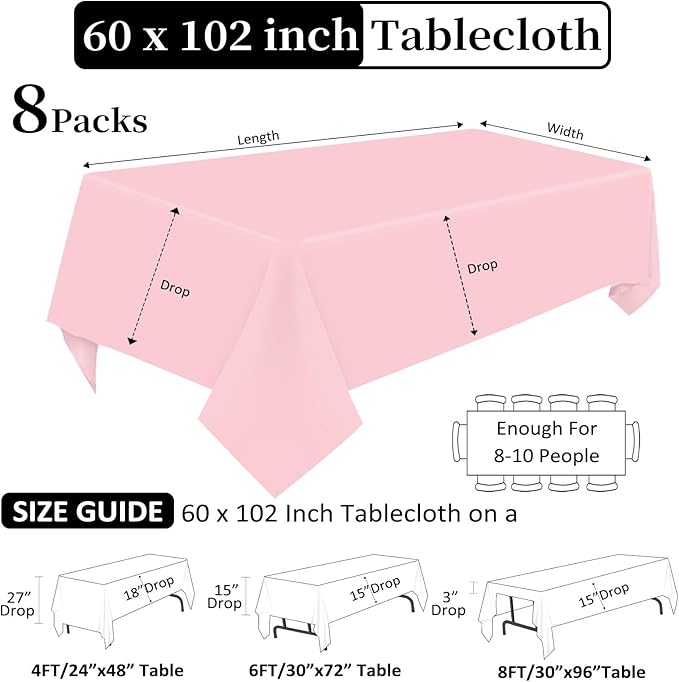 8 Pack Pink Tablecloth 60 x 102 Inch Rectangular Tablecloths - Image 2