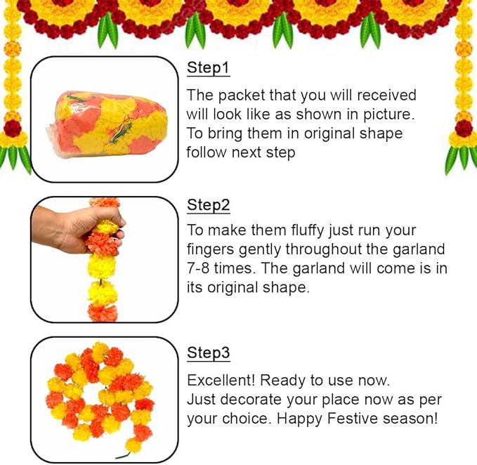 Marigold Garlands for Decorations Pack of 5 - Image 3