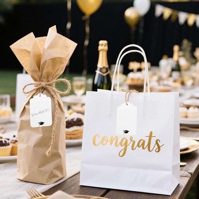 100Pcs Blank Gift Tags with String Foil Black Gold Grad Cap Large Paper Gift - Image 6