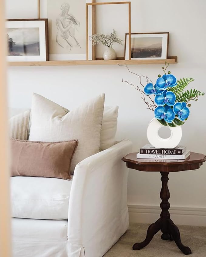 Briful Orchid Fake Flowers 16.1'' Blue Artificial Orchid Silk Flowers - Image 3