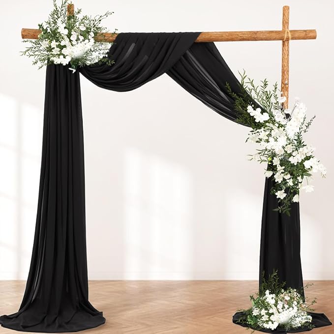 Wedding Arch Draping Fabric 2 Panels 30'' x 18FT Black Sheer Chiffon Arch - Image 4