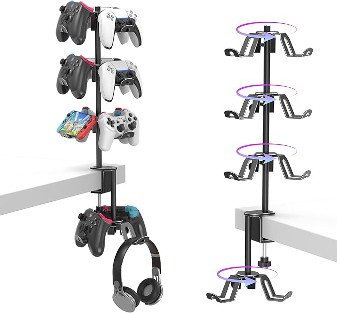Rotatable 4 Tier Desk Clamp Controller Headset Stand, Universal Under Desk by DGPCT