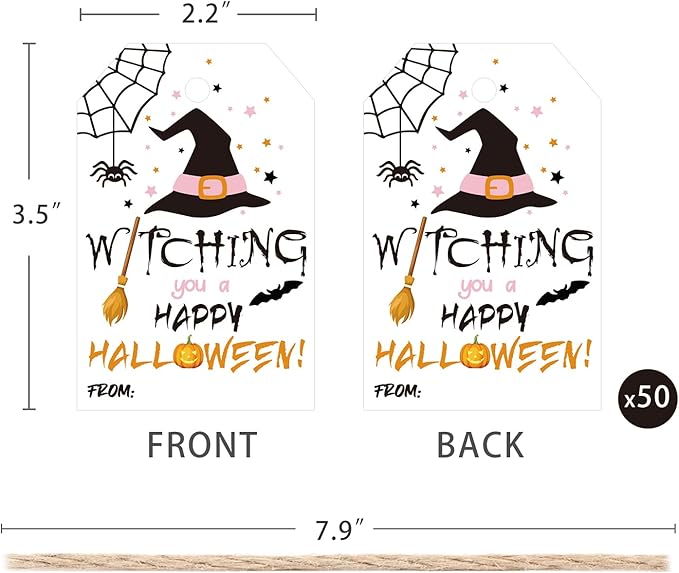 Aukolass 50pcs Happy Halloween Treat Tags, Witch Themed Gift Tags - Image 2