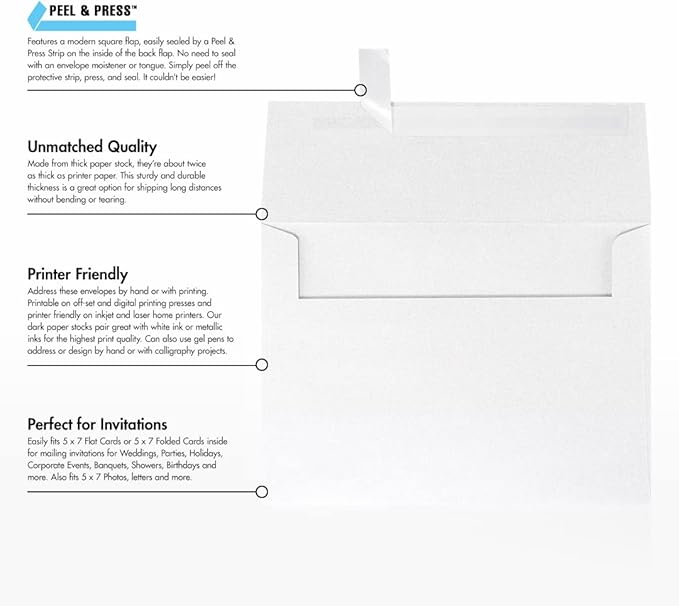 LUXPaper A7 Invitation Envelopes | Peel & Press | 5 1/4" x 7 1/4" | Crystal - Image 8