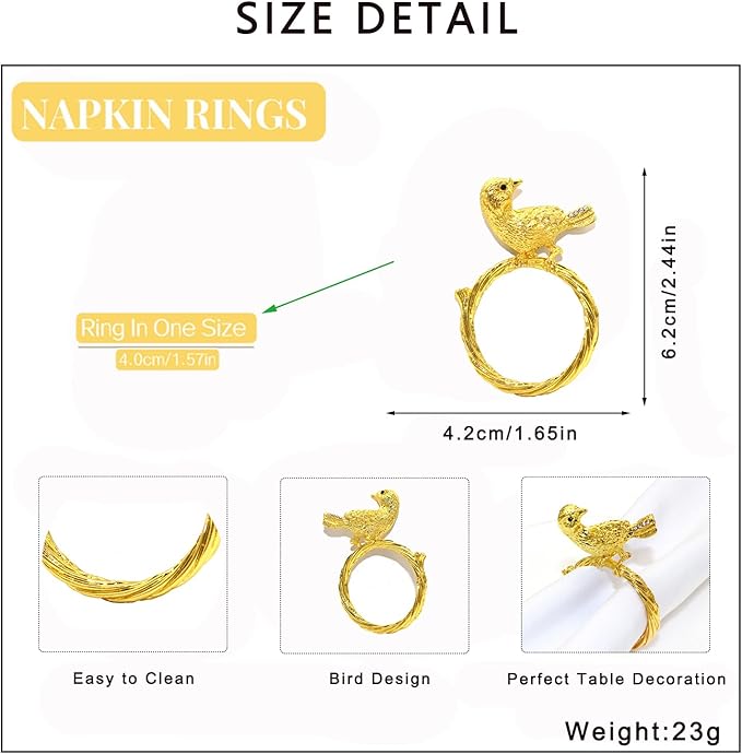Napkin Rings Set of 8 Gold Bird Napkin Rings - Image 8