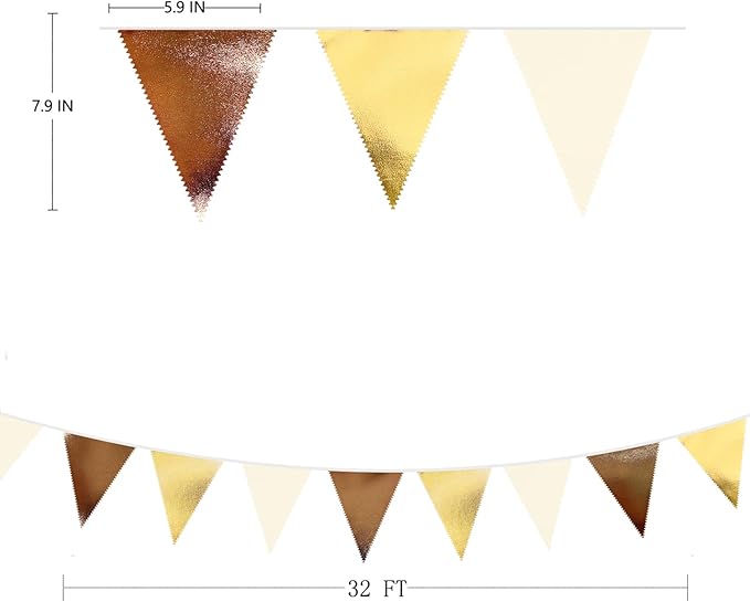 Brown Beige and Gold Party Decorations Fabric Triangle Pennant Banner Flag - Image 2