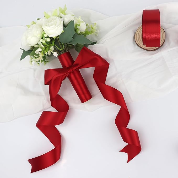 Deep red Solid Satin Ribbon 1-1/2 Inch 25 Yards Solid Polyester Fabric Ribbon - Image 6