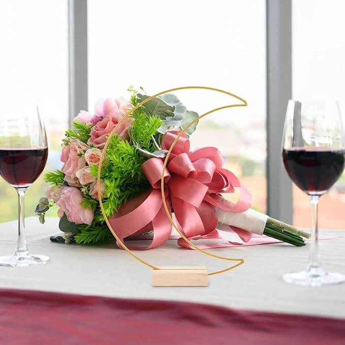 Dining Table Decor 10 Sets Metal Floral Hoop Moon Shaped Metal Wreath Ring Stand - Image 4