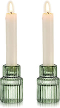 Hewory Glass Taper Candle Holders: 2PCS Green Vintage Candle Holder Candlestick by Hewory