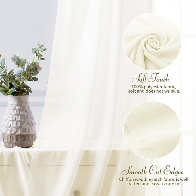SiinvdaBZX 2 Panels Wedding Arch Draping Fabric 30" x 20Ft Ivory Sheer Chiffon - Image 4