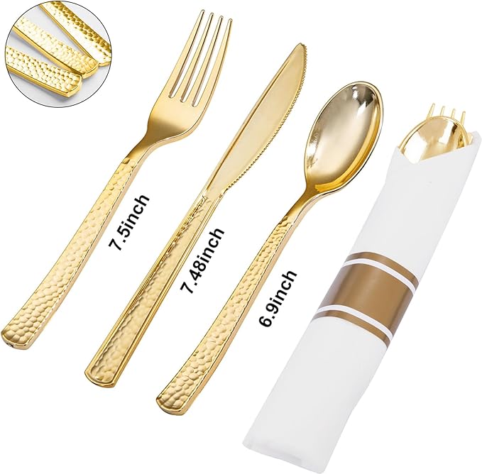 400PCS Pre Rolled Gold Plastic Silverware Sets - Image 2